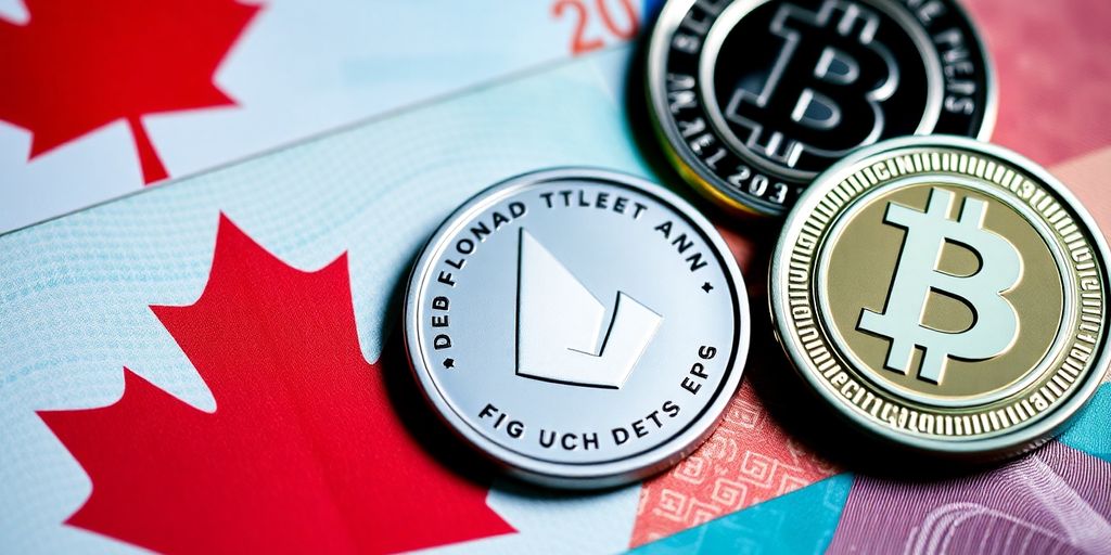 Canadian currency with digital tokens on a table.