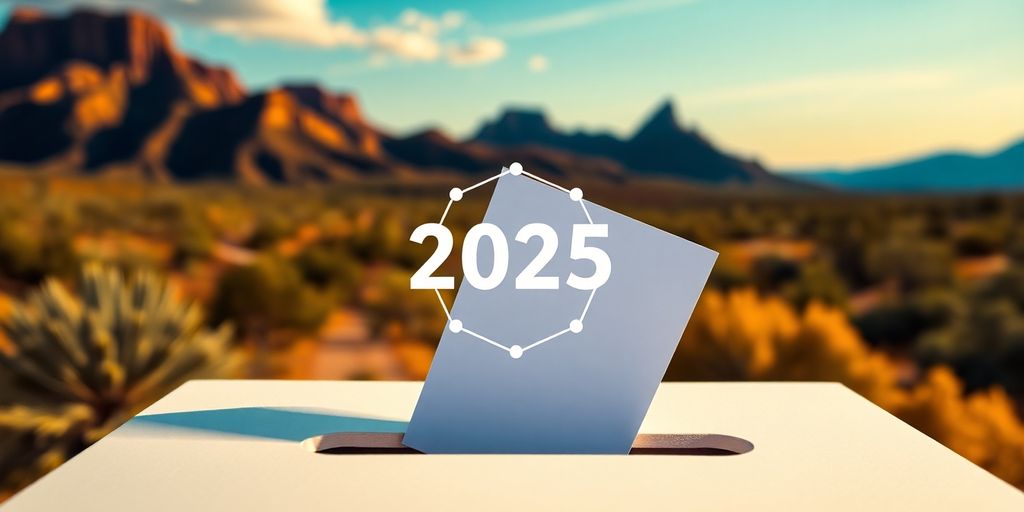 Ballot box with blockchain elements in Arizona setting.