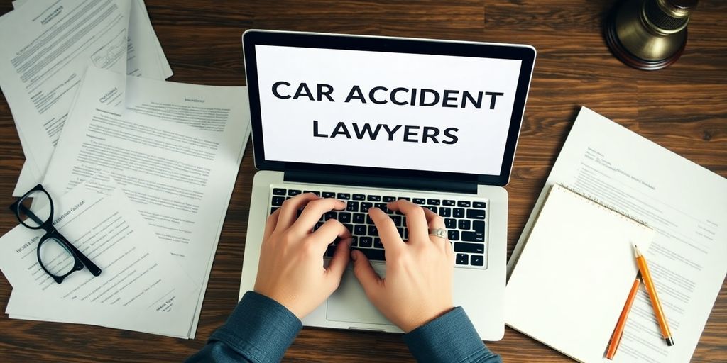 Person searching for a car accident lawyer on laptop.