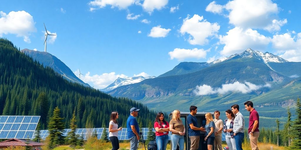Group using eco-friendly crypto mining in nature.